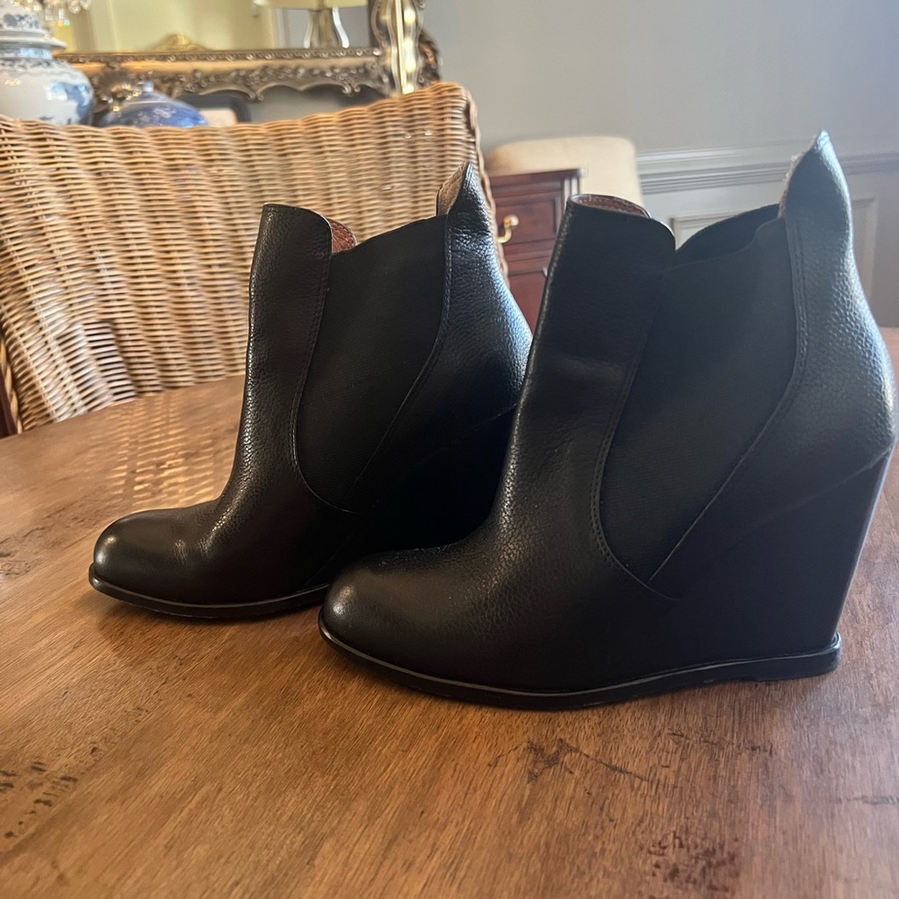 Corso Como Black Leather Wedge Boots